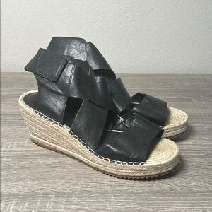 Eileen Fisher Willow Tumbled Leather Wedge Espadrille sandals shoes